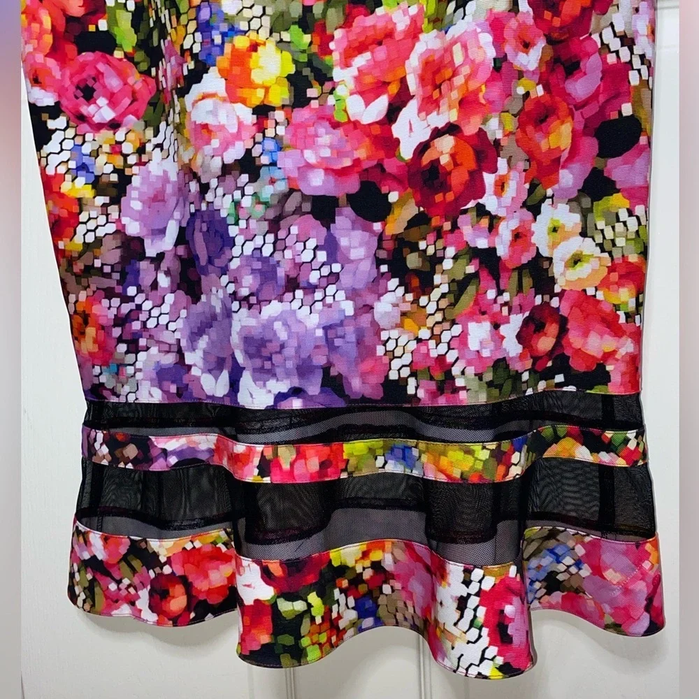 Badgley Mischka Digital Floral Pencil Dress | Size 12 | NWT | Colorful, Rainbow - Picture 8 of 11